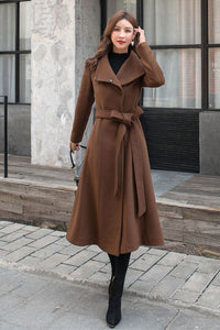 Women Brown Wool Trench Coat C2577