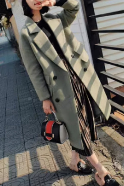 Double breasted warm long trench wool coat C5163