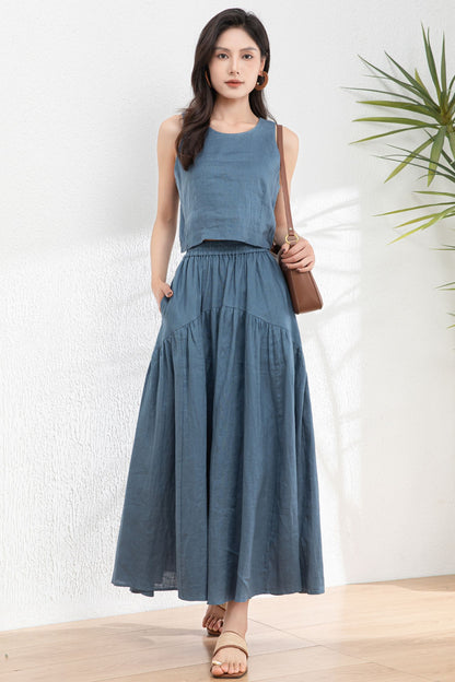 Summer Blue Two Piece Set Linen c4977