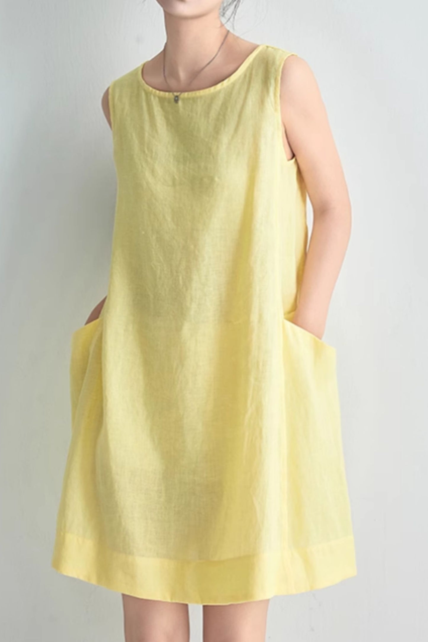 Summer yellow tank dress women C5062
