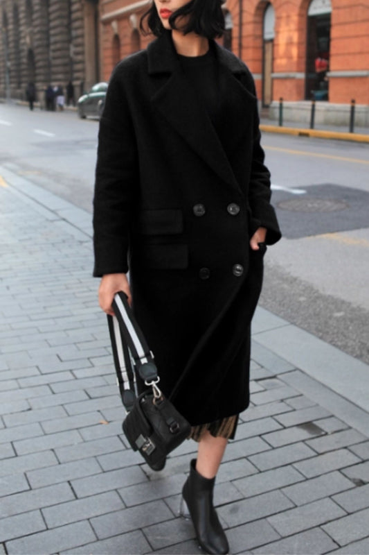 Double breasted long trench wool coat C5164