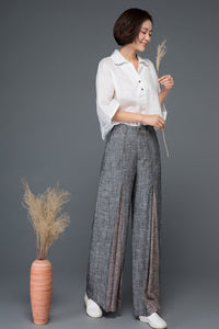 pleated linen womens wide leg pants C1152