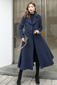 Navy Blue Long Wool Princess Coat  C2578