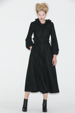 Load image into Gallery viewer, Long black hooded winter wool coat C706
