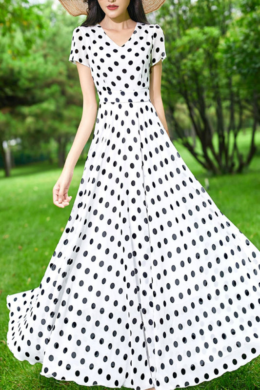 White Polka Dot Chiffon Dress C4041