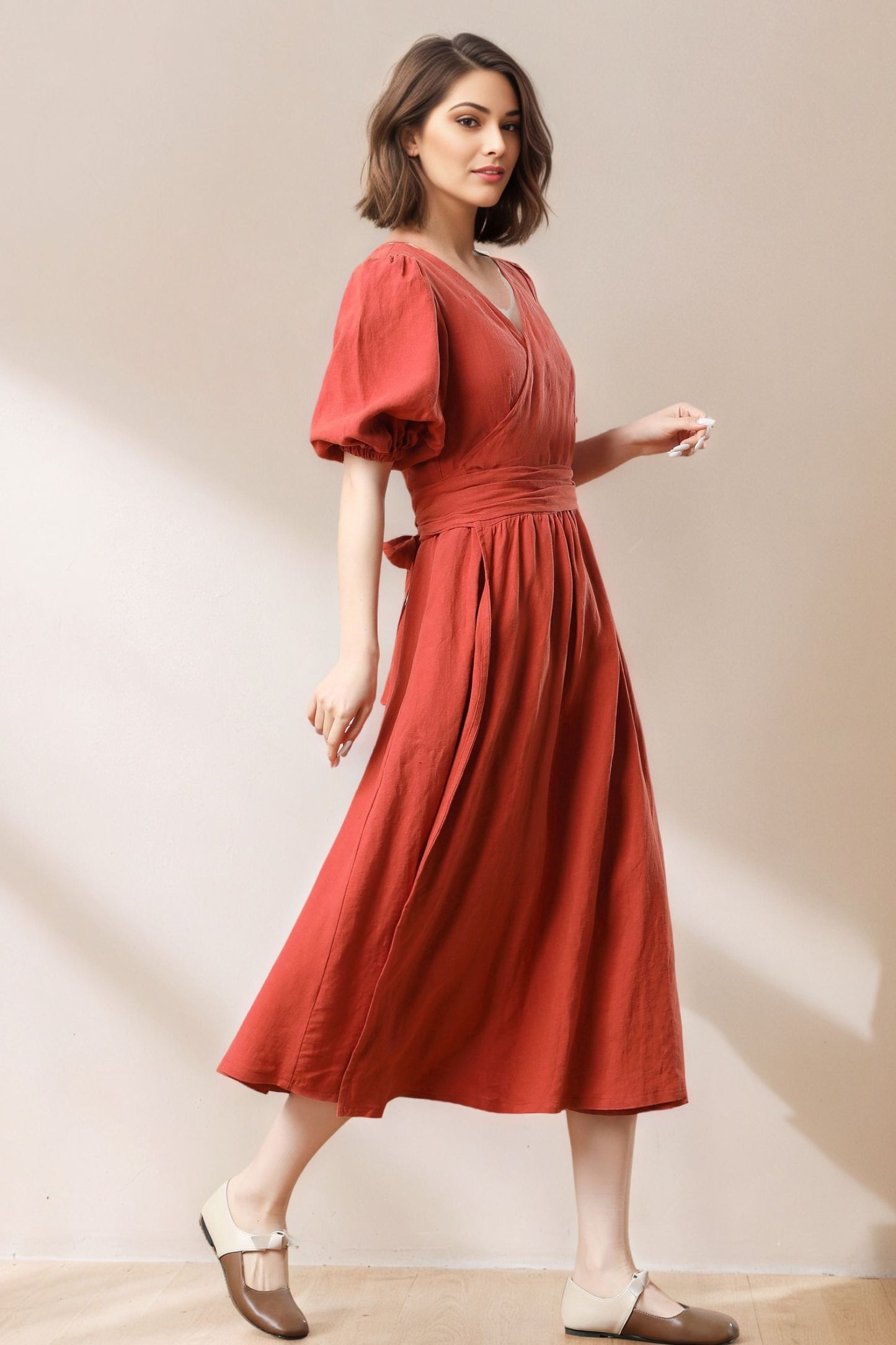 Women's Orange Linen Dress C5328