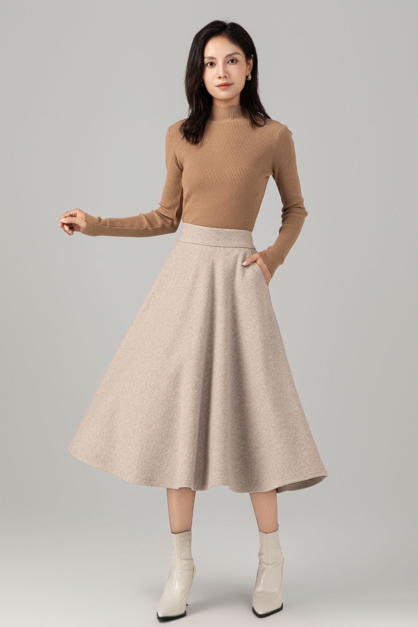 High Waisted A Line Wool Skirt C5279