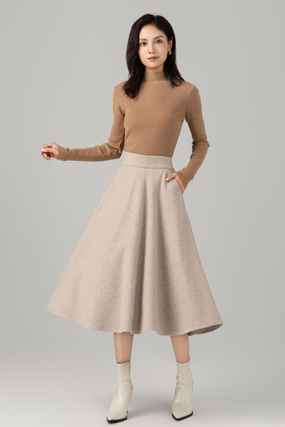High Waisted A Line Wool Skirt C5279
