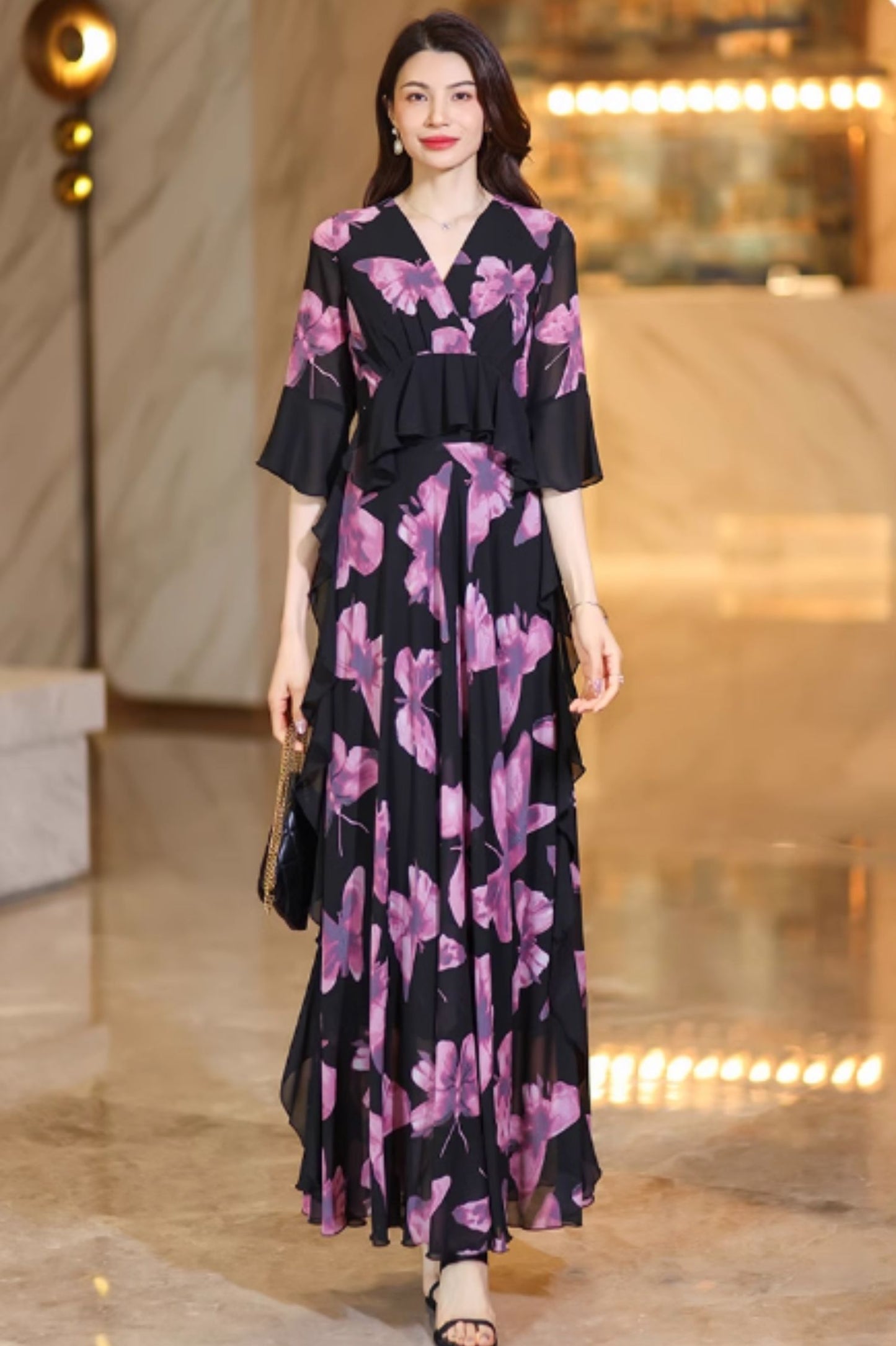 Swing prom summer chiffon dress with ruffle C4925