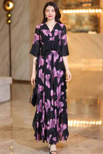 Swing prom summer chiffon dress with ruffle C4925