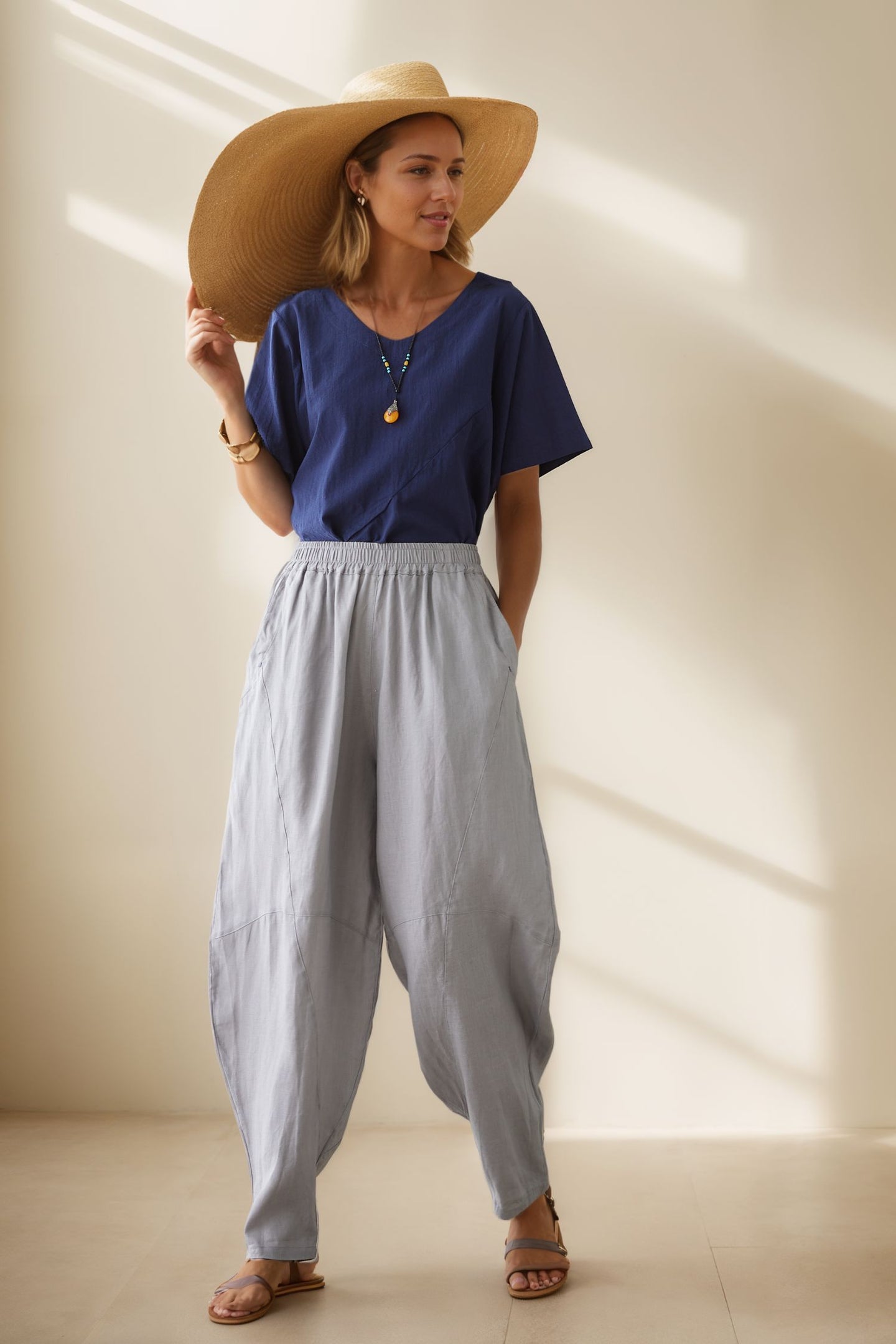 Women's Wide Leg Linen Pants C4003