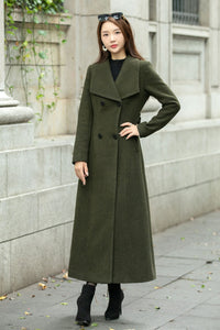 Military green a line wool coat C4504