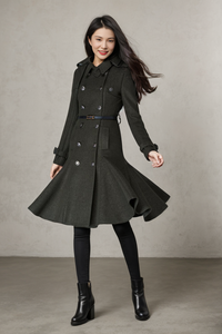 Double Breasted Wool Trench Coat C1028