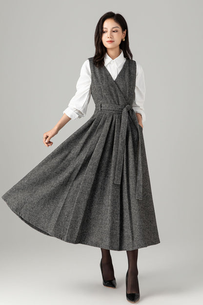 Sleeveless winter wool dress women C5278