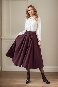 Womens burgundy winter wool skirt C4448