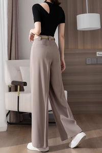 Khaki Wide Leg Long Pant with Pockets C3505