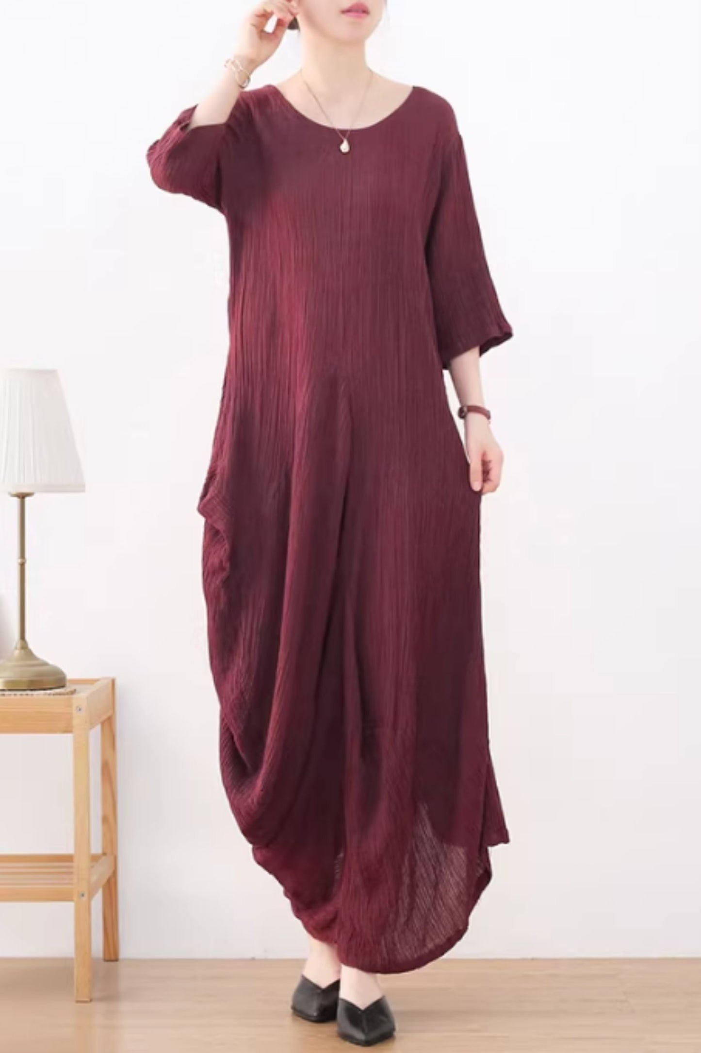 Asymmetrical loose fitting long linen dress women C5425