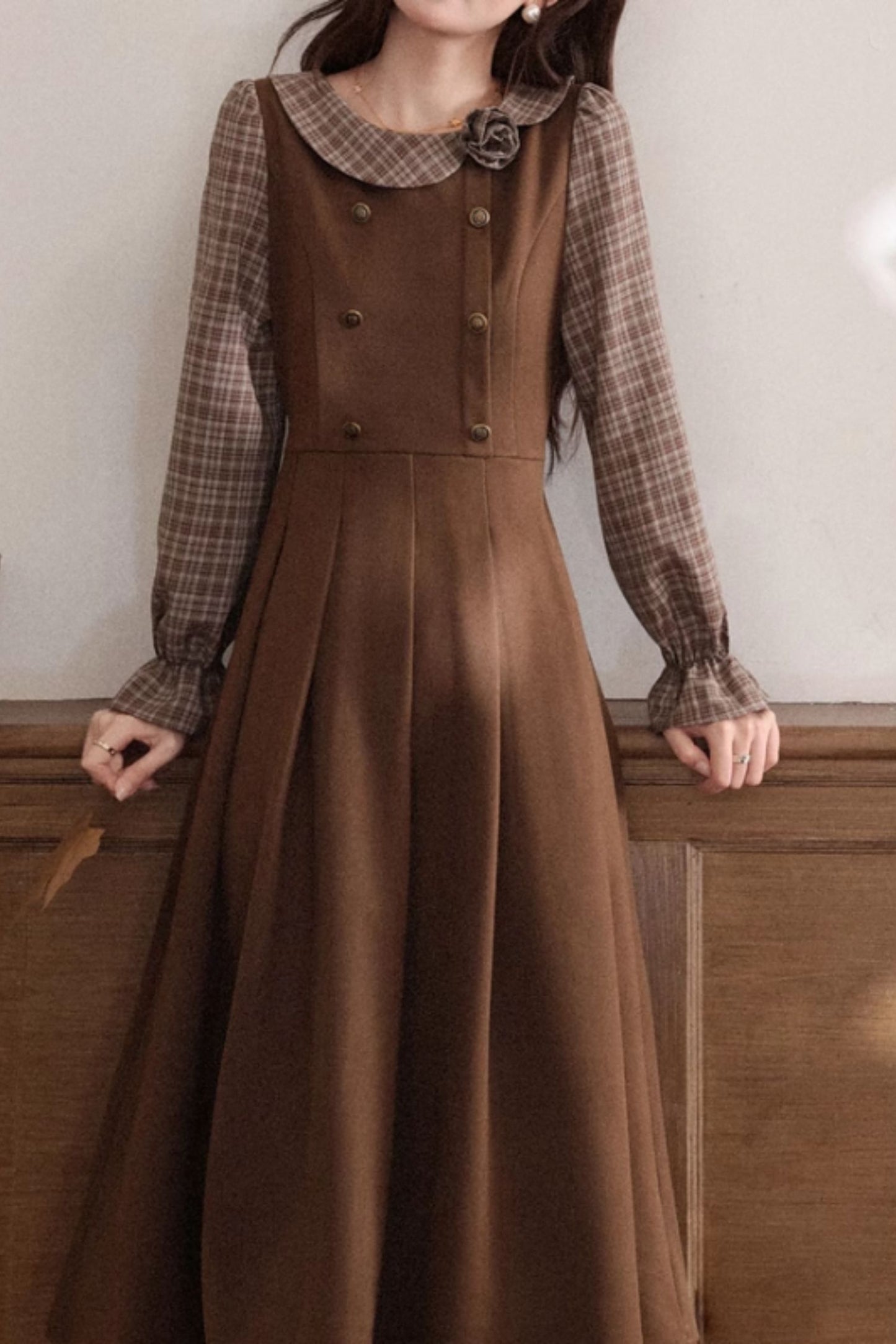 Long sleeves patchwork autumn dress C5356