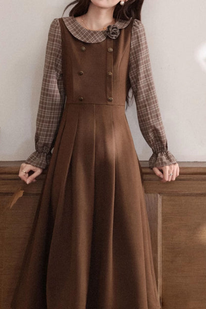 Long sleeves patchwork autumn dress C5356