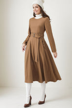 Load image into Gallery viewer, Midi Wool Belted Fit and Flare Dress C4272
