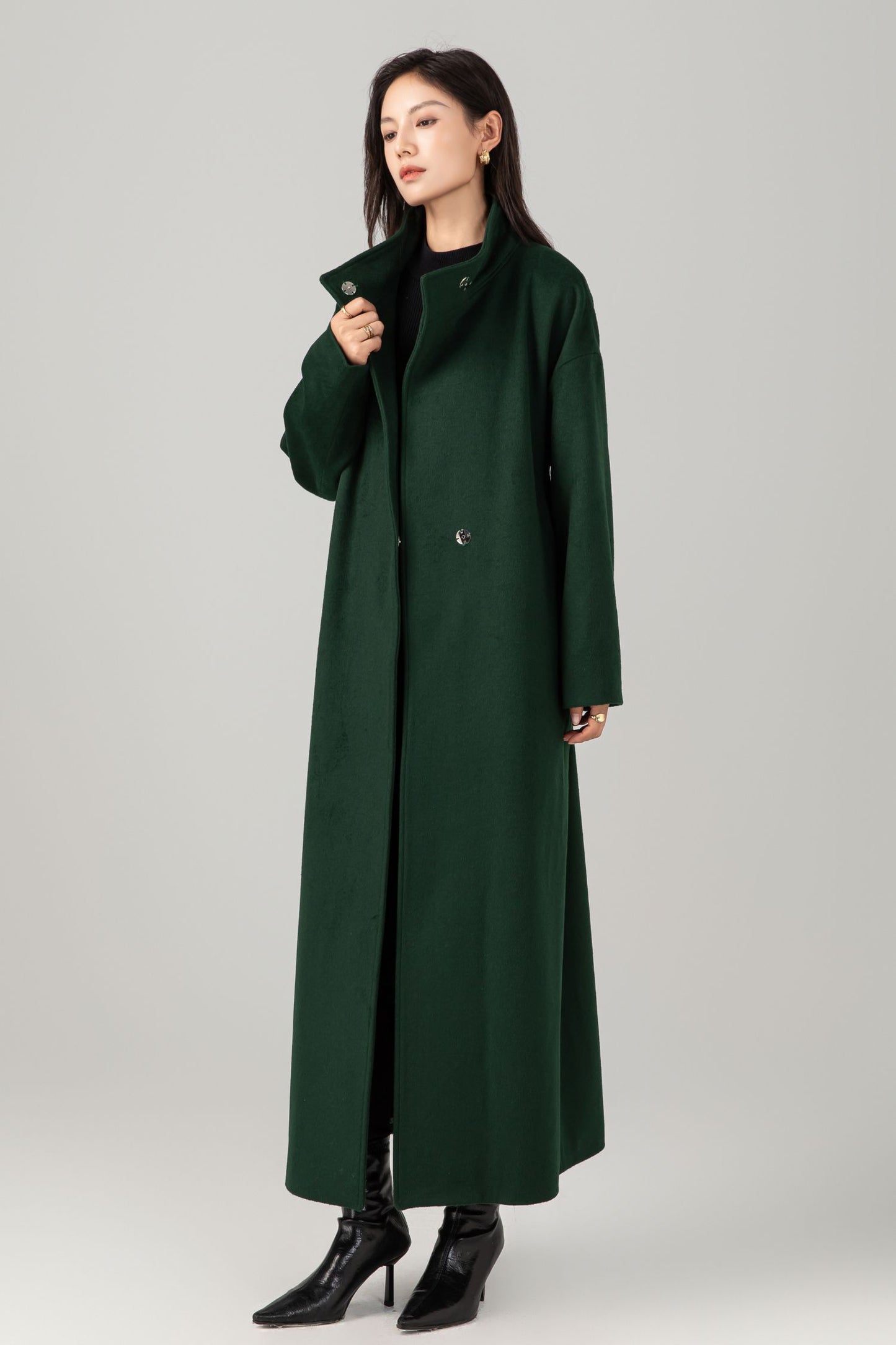 Green long winter warm wool coat C5281