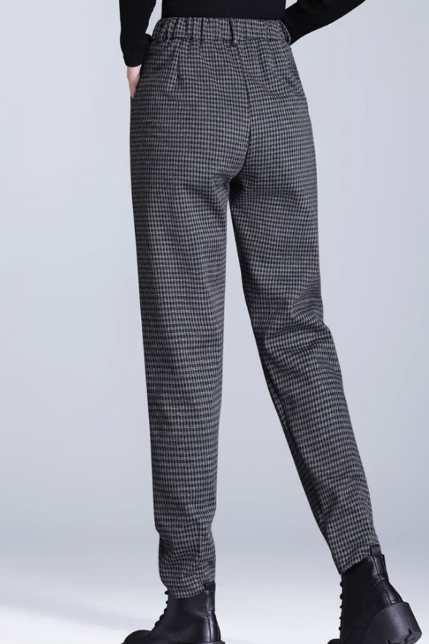 Casual plaid long wool pants C5216