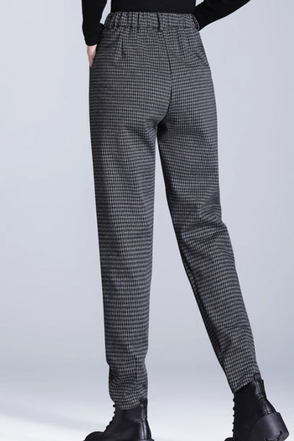 Casual plaid long wool pants C5216