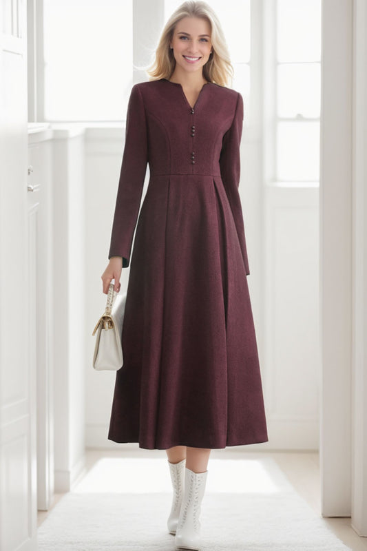 Autumn and winter women long sleeve wool dress C4300