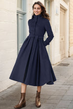 Load image into Gallery viewer, Navy Blue Long winter Wool Coat C4324
