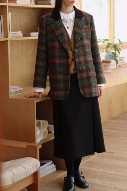 Plaid short wool jacket coat for women C5354