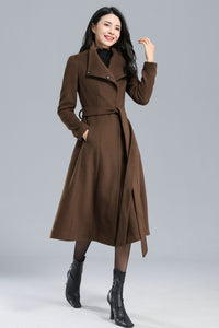 Asymmetrical Wool Coat Brown C2468