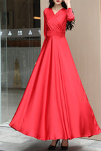 Load image into Gallery viewer, Red long-sleeved V-neck long dress C4178
