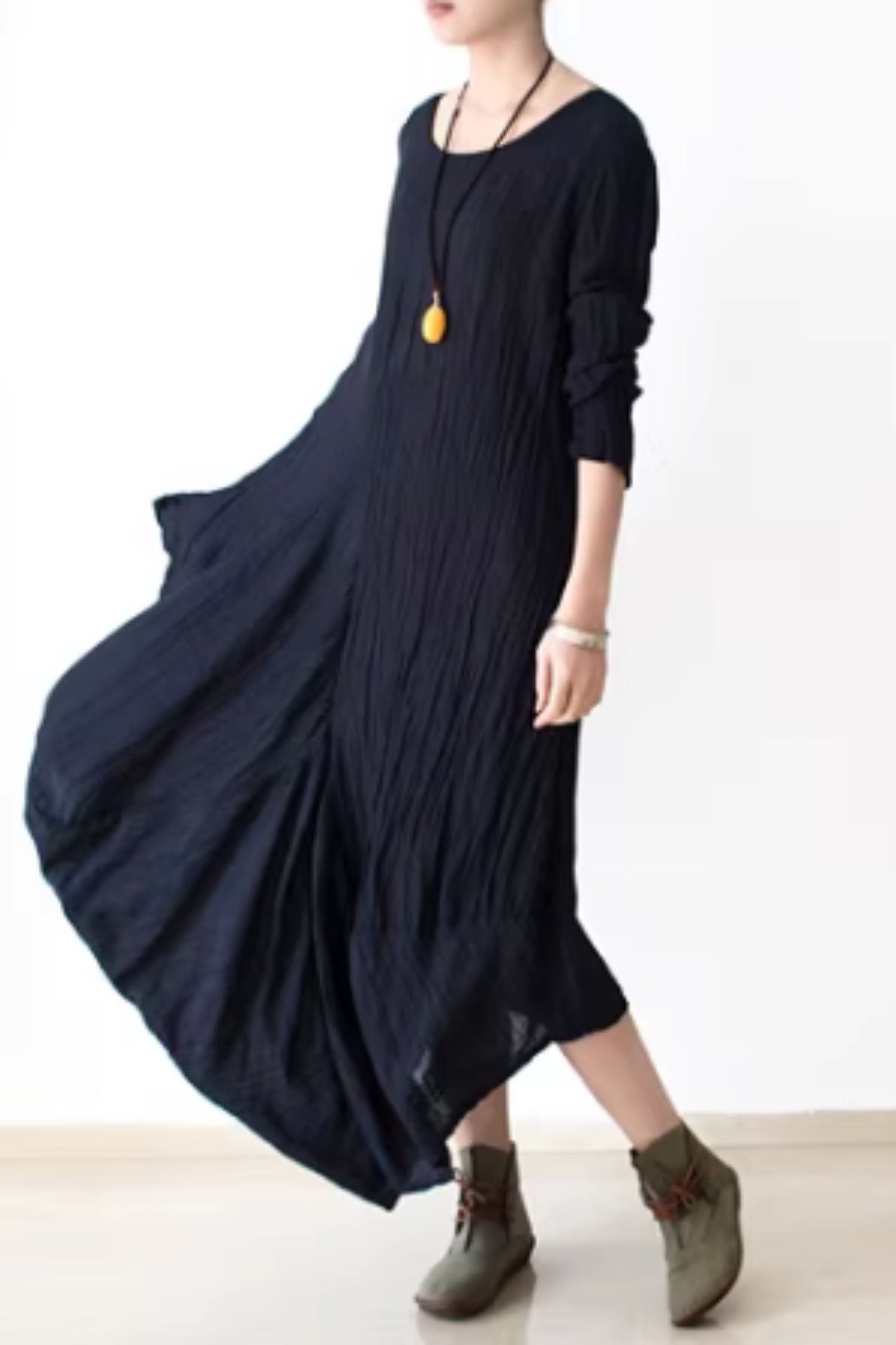 Irregular loose fitting long linen dress women C5423