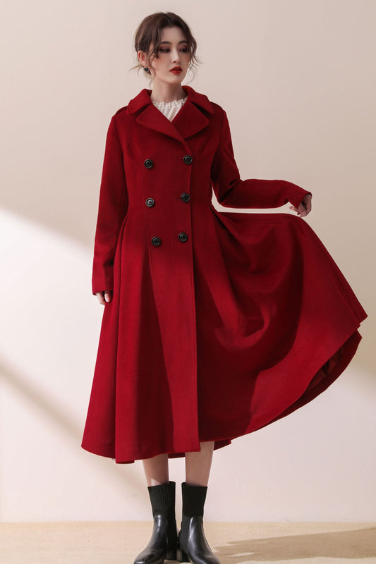 Burgundy Winter Swing Wool Coat C1792