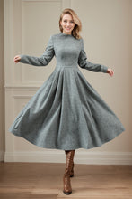 Load image into Gallery viewer, Gray swing long winter wool dress C4442
