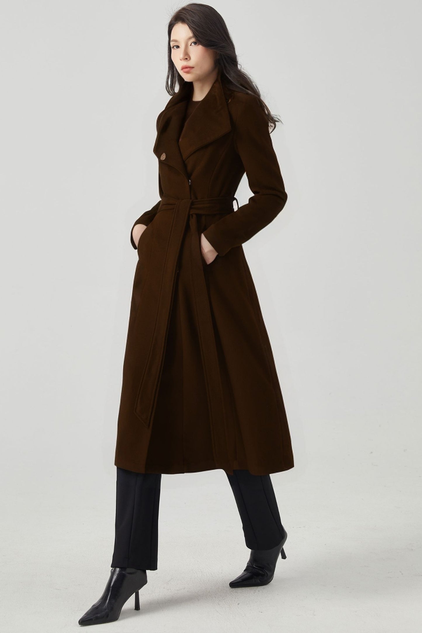 Women Long Plus Size Wool Coat With Belted C4407
