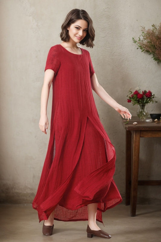 Maxi summer loose fit Linen dress for women c4776