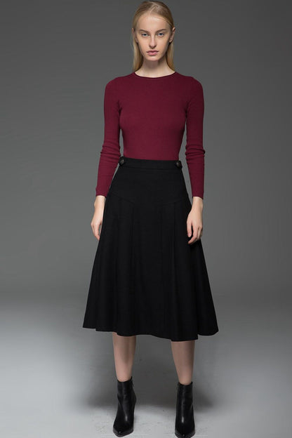 Classic black winter midi wool skirt C771