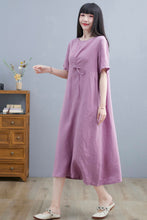 Load image into Gallery viewer, Casual A Line Purple Linen Midi Dress For Women C2252
