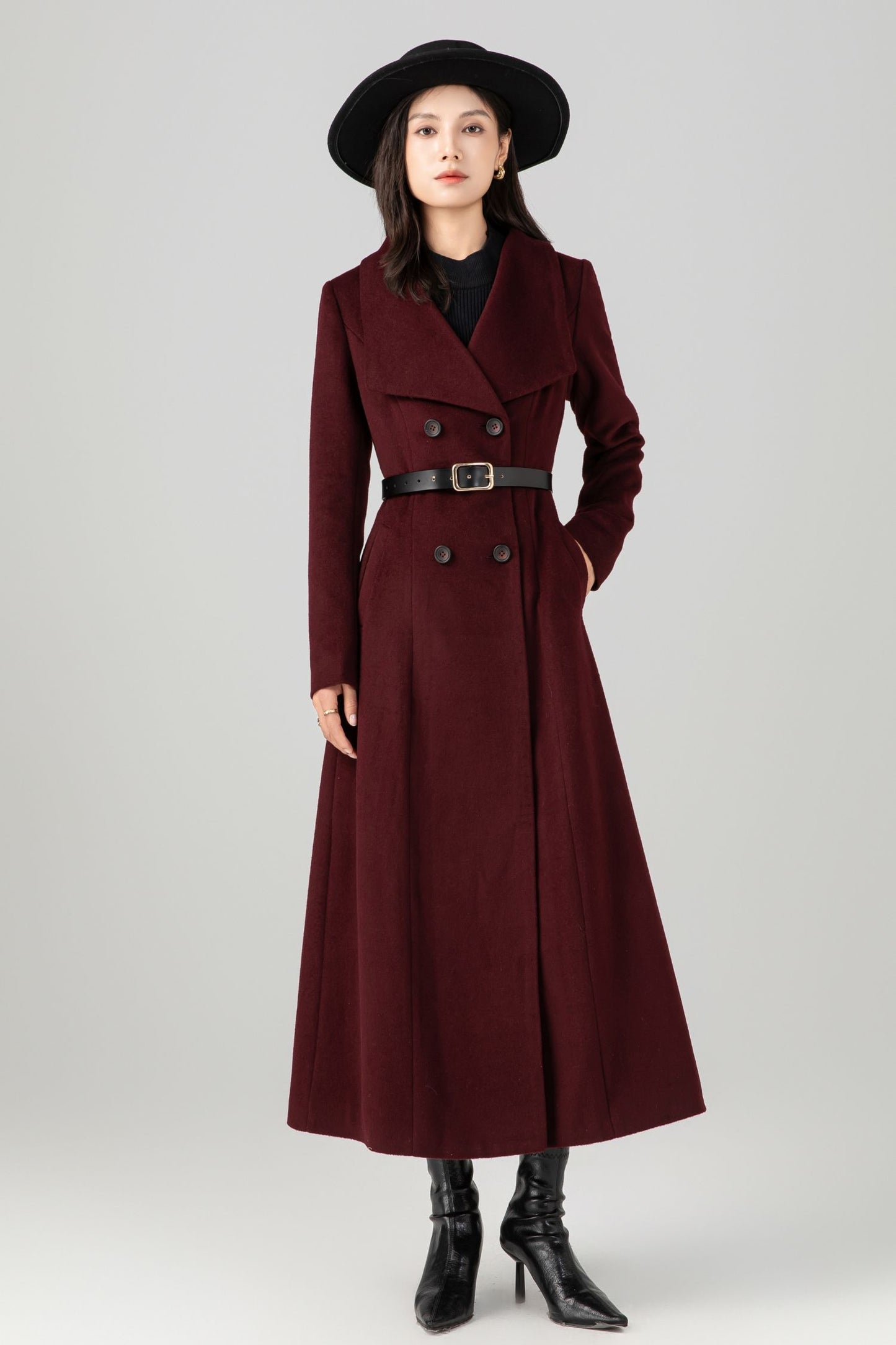 Double-breasted long wool maxi coat Women C5272
