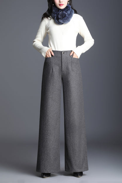 Maxi wide leg wool pants women c5079
