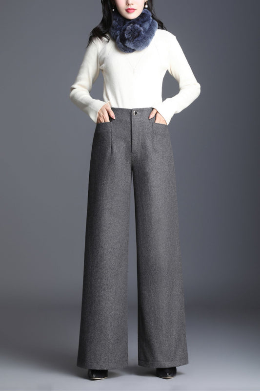 Maxi wide leg wool pants women c5079