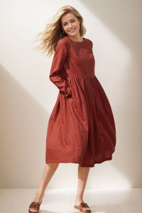 Elegant Orange Linen Dress C4136