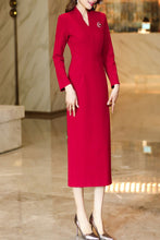 Load image into Gallery viewer, Women&#39;s Red Long Sleeves wool Dress C4171
