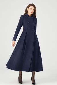 Navy Blue Double Breasted Coat C3684