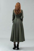 Load image into Gallery viewer, Button front army green winter wool dress C4441
