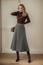 Load image into Gallery viewer, Plaid midi a line wool skirt C4446
