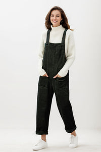 Women's black corduroy overalls C4311