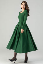 Load image into Gallery viewer, Green Wool  Womens Dresses C3615
