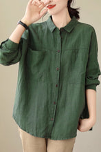 Load image into Gallery viewer, Long sleeves linen shirt top women C4436
